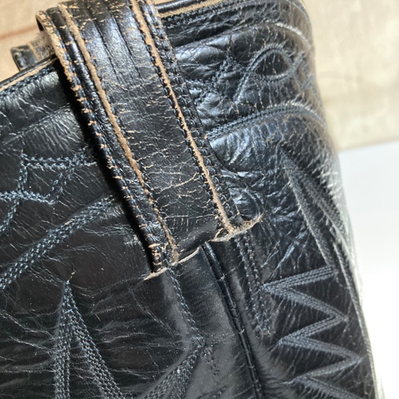 Black Leather Vintage Cowboy Boots Higher Heel Women’s Size 9 Made in Mexico - Picture 7 of 12